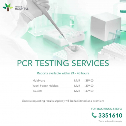 Tree Top Hospital reduced charges on PCR testing and increases testing capacity effective from October 08, 2020.